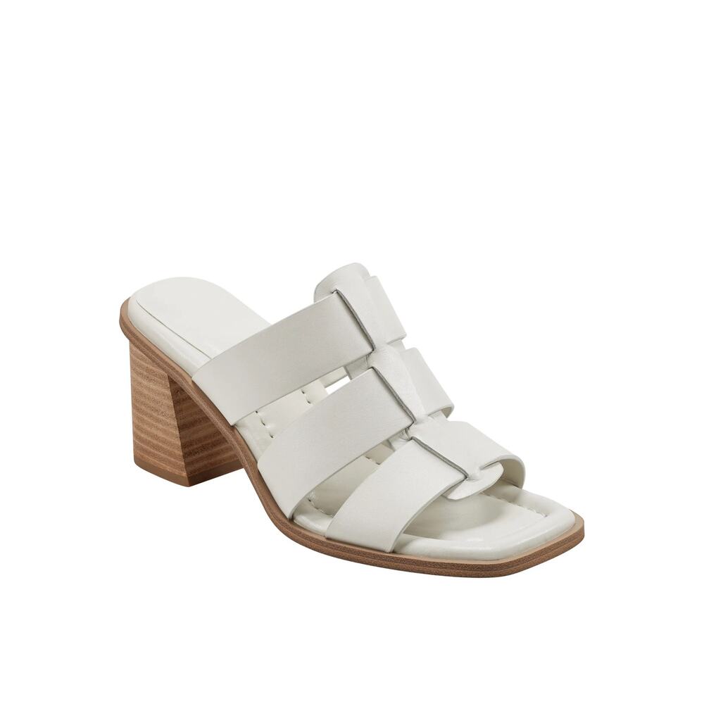 New Marc Fisher Louisa Black Heel Sandal in Ivory Leather Women's Size 10